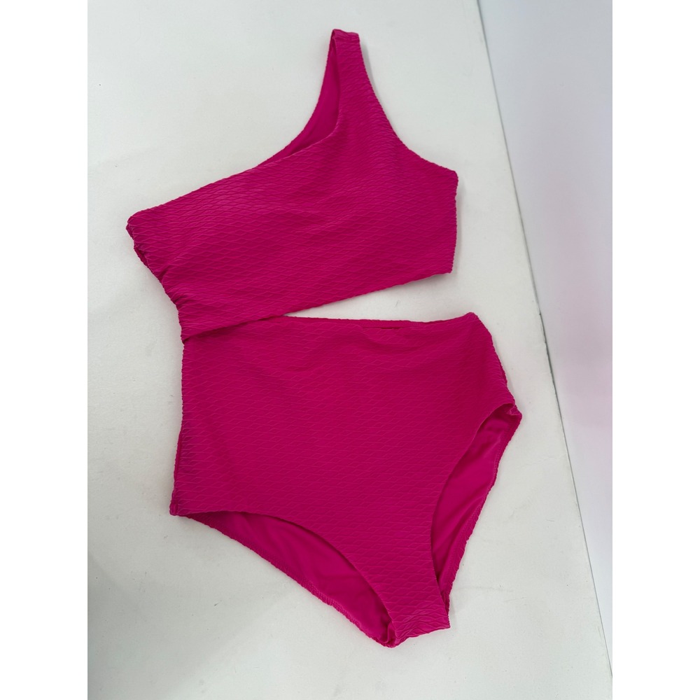 Victoria's Secret Hot Pink Textured One Shoulder Cutout One Piece Swimsuit Sz M